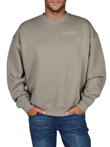 DENIMFY Tröja herr oversize passform med tryck DFKeno sweatshirt rund hals långärmad enfärgad vit svart beige grön grå S M L XL XXL 3XL 4XL 5XL, Taupe mineral grön, S