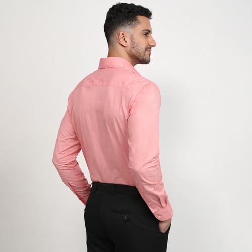 Image of Raymond Men Slim Fit Solid Pattern Pure Cotton Semi Cutaway Collar Full Sleeve Formal Shirt