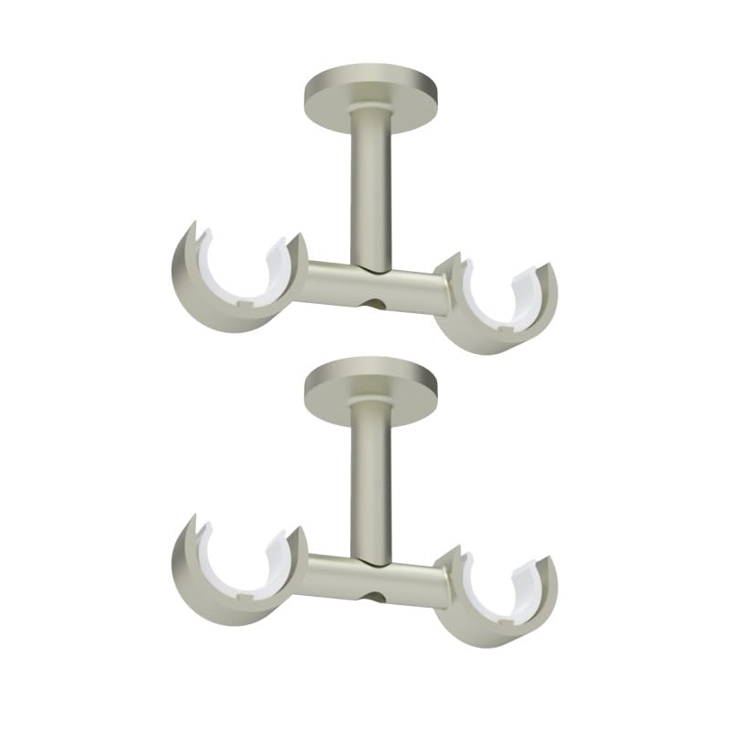 Empyr 2 Support de Double Tringle à Rideaux - Fixation au Plafond - Gris - pour Tringle Diamètre 28 mm- Design Moderne - Support pour 2 Tringles à Rideaux...