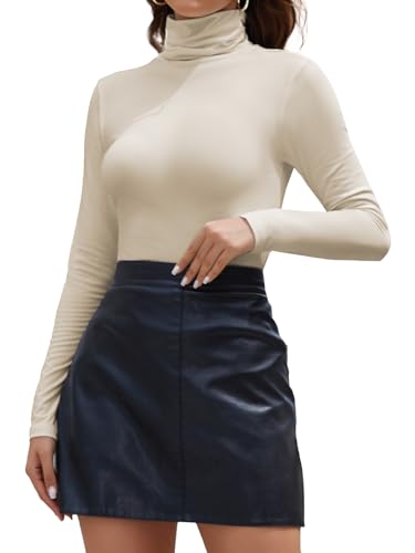 Image of Joyshaper Women Turtleneck Tops Ladies Long Sleeve Roll Neck T-Shirts Jumpers High Neck Blouses Casual Plain Tee Beige,S