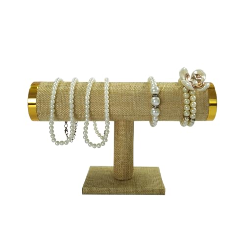 SCIKHEFT Bracelet Holder T Bar Bracelets Holder with Metal Lid Bracelet Stands And Displays for Vendors(Yellow Linen)