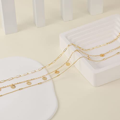 Pancert Gold Layered Paperclip Bar Round Sheet Anklets 18K Gold Plated Dainty Gold Anklet For Women Teen Girls Cute Tiny Paperclip Bar Ankle Bracelets Minimalist Summer Beach Foot Chain Jewelry Gifts #TOP5