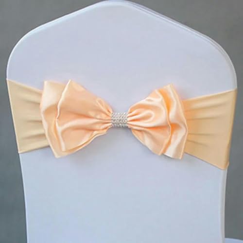 LPUKOI 10 Stück 50 Stück Elastisches Stuhlschärpenband mit Satinschleife Partydekoration Stretch-Stuhlschärpenband Knoten 13 * 35 cm-Pfirsich-10 Stück