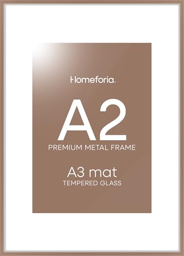 Image of Homeforia A2 Picture Frame Mocha, High End Metal 16.5 x 23.5 inch Poster Frames with Mat 11.7 x 16.5 for Photo, A2 Size Frames Matted to A3 Print, 16.5 by 23.4 Hanging Frames, Tempered Glass, Set of 1