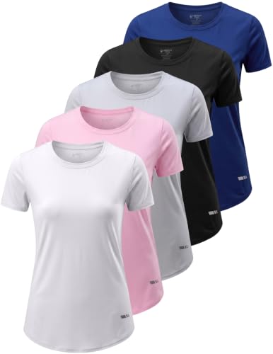 Image of 5 Pack Women's Quick Dry Short Sleeve T Shirts, Athletic Workout Tee Tops for Gym Yoga Running