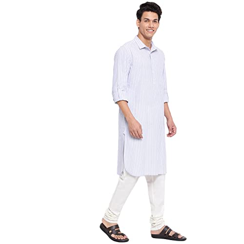 Fabindia Men Linen Regular Collar Pathani Kurta Cotton_Xl Off White