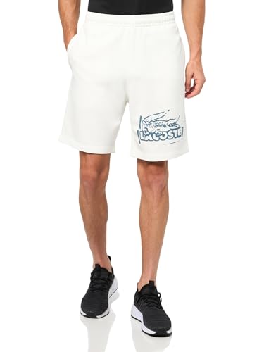 Lacoste Men's Regular Fit Spray Painted Shorts, White & Dark Blue, Large