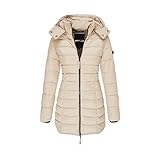Winterjacke Damen Leichter, Übergangsjacke Damen Langärmeliger Wärme Puffermantel mit Kapuze, Parka Damen Winter für Outdoor Gepolstert (Color : Khaki, Size : S)