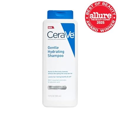 CeraVe Gentle Hydrating Shampoo, With Ceramides, Niacinamide & Hyaluronic Acid For Soft, Healthy Looking Hair & Scalp, Sulfate Free & Color Safe Shampoo, For All Hair Types, 12 Oz