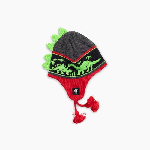 Turtle Fur Kids Boys Dr. Dino Fleece Lined Dinosaur Earflap Beanie, Red