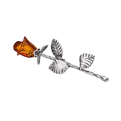 Broche femme ambre baltique rose sculptée pour veste et manteau