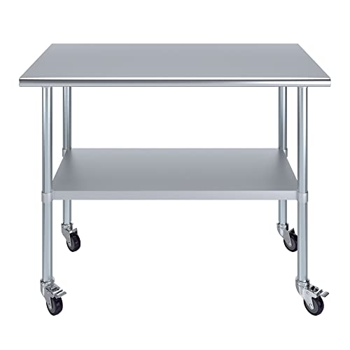Image of AmGood 48 inch Long x 24 inch Deep Stainless Steel Table with Casters