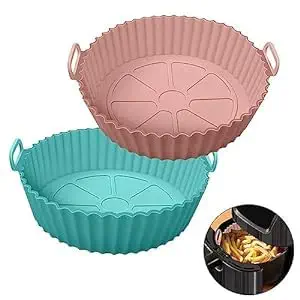 NISHIV Air Fryer Silicone Pot Square Liners - Reusable Non-Stick Basket Baking Tray - Heat Resistant Airfryer Oven Accessories - Grill Pan for Healthy Cooking 2 Pcs (Multi Color)