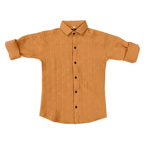 Image of Zilcon Boys Button Down chatai Shirt Long Sleeve Boys Summer Winter Outfits Size 3-16 Years (in, Age, 8 Years, 9 Years, Regular, Orange)