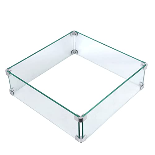 vchin Fire Pit Wind Guard, 17.5 Square Fire Pit Glass Wind Guard Made of Clear Tempered Glass, Set with Assembly Instructions, Screwdriver, Easy to Install