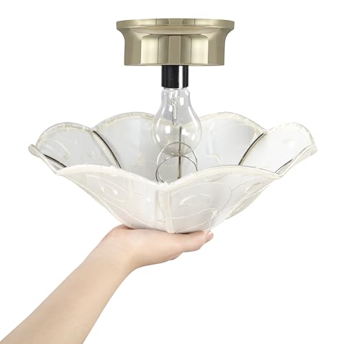 Image of Aspen Creative 52006 Ceiling Clip-on Lamp Shade, Transitional Design in Ivory with Vine Pattern, 13 inch Diameter x 5 inch Height