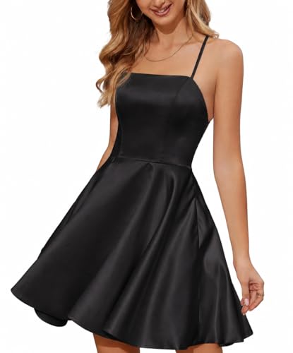 Image of StarAneer Homecoming Dresses 2024 Cocktail Graduation Short Satin Prom Dress with Pocket(Built-in Bra)