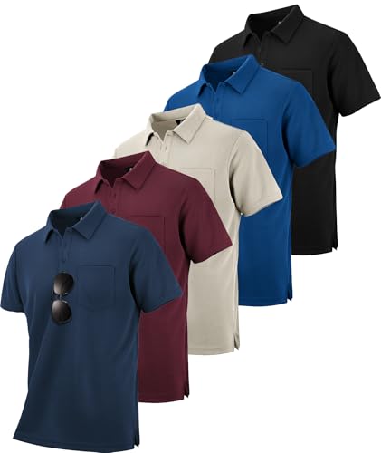 Image of SCODI 5 Pack Mens Pocket Polo Shirts Short Sleeve Golf Casual Work T-Shirt