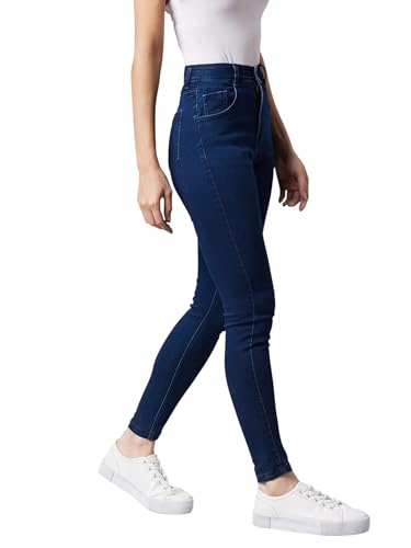 Image of Miss Chase Women's Skinny High Rise Cropped Fringed Hemline Detailing Stretchable Denim Jeans