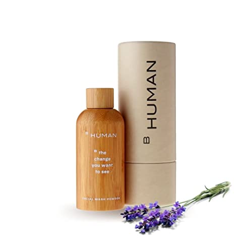 BHUMAN BCLEAN Gentle Daily pH-balanced Powder Face Wash – Facial Cleanser for All Skin Types, Men and Women – Travel Friendly, Clean Ingredients, 20 to 30 washes, Limited Handcrafted Bamboo Bottle