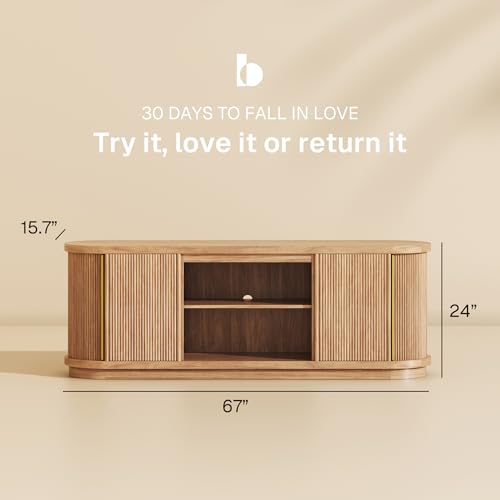 Image of BELLEZE 67 inch TV Stand & Entertainment Center - Camel