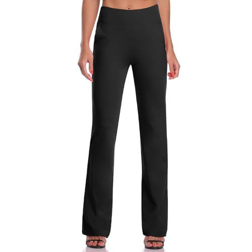 Dayoung Women'S Yoga Dress Pants With Pockets Tummy Control Work High Waisted Bootcut Stretchy Slacks Y87A-Black-L thumb #1