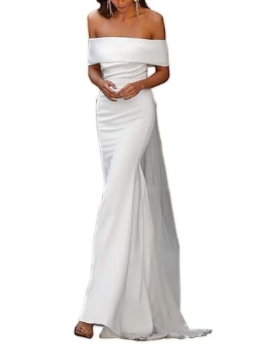 Image of Women's Mermaid Satin Wedding Dress for Bride Off The Shoulder Long Wedding Gown for Women