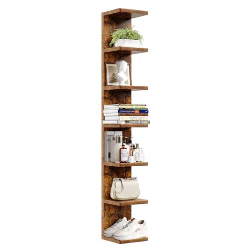 Image of upsimples 7-Tier Floating Wall Shelf, Brown Vertical Vanity Decor Shelves