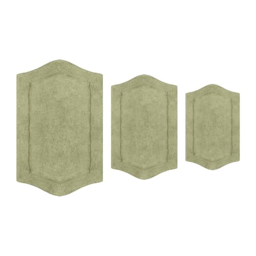 Home Weavers Waterford Collection 100% Cotton Tufted Bath Rug, Extra Soft and Absorbent Bath Rugs, Non-Slip Bath Mats, Machine Washable Bath Mats for Bathroom, 3 Piece Set, Green