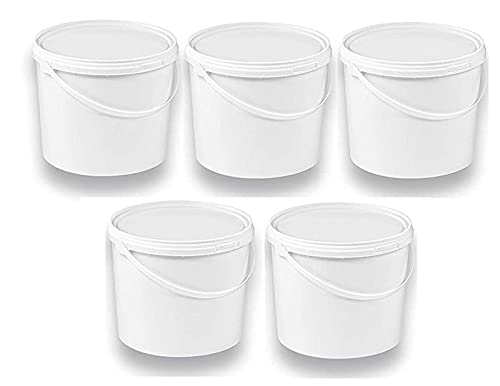 Silplast 5 x 10 Liter Eimer mit Deckel weiß 5 Stück stapelbarerer Milch-/Vorratseimer Honigeimer Kunststoffeimer Lebensmittelfreigabe Lebensmittelechte Behälter Leereimer für Mehl Wassereimer