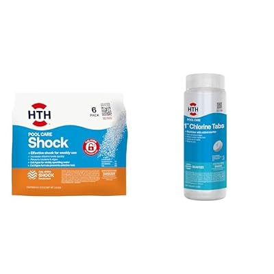 HTH 52030 Swimming Pool Care Shock Treats, Sanitizes, Clarifies (Pack of 6) + HTH 42049 Swimming Pool Care 1.5lb Chlorine Tabs Sanitizer (1)