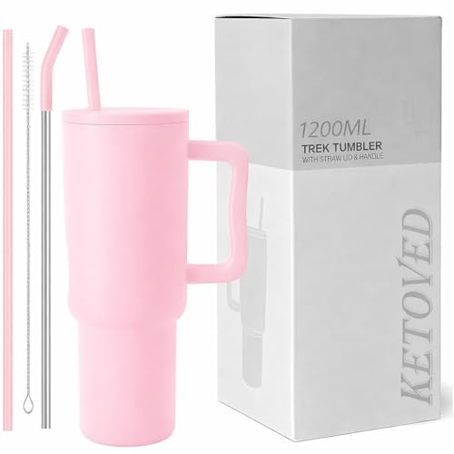 Image of Tumbler with lid and Straw 1200ML Cup Stainless Steel Vacuum Insulated Cup for Water, Iced Tea or Coffee 1.2L Office Gym Travelling; Tumbler with Straw. (40 - Oz - Pink)
