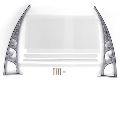 Auvent pour Porte d'entrée Marquise Porte Exterieur de Toit Auvent en Arc de Hangar en Polycarbonateet Cadre pour Maison de Fenêtre de Balcon de Garage,100 x 150 cm (Blanc)