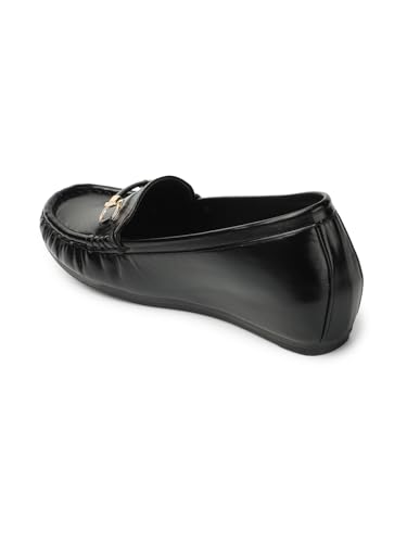 Image of ELLE Women's Flats Slip-On Loafers with Metallic Buckle
