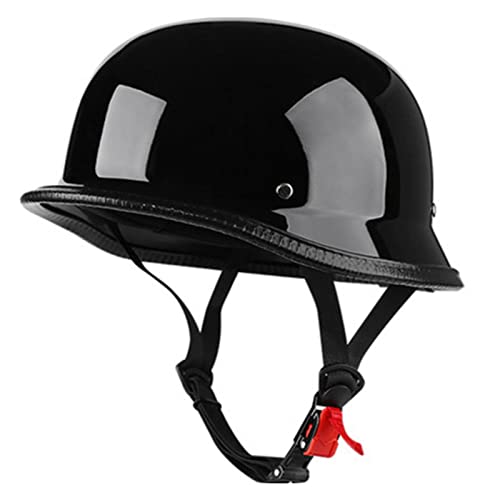 XJDP Casque De Moto Style Allemand, Demi-casque Tête Mort, Demi-coque Nouveauté, Casque Rétro Demi-visage Scooter avec Dégagement Rapide pour Hommes Et Femmes, Approuvé Ece/dot,Bright black,M