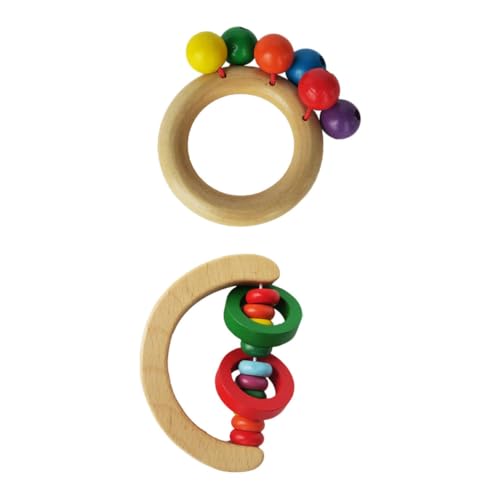 LIOOBO 2Pcs Colorful Wooden Rattle Creative Handbell Plaything for Early Education Safe Natural Material Compact Engaging Sound Random Color