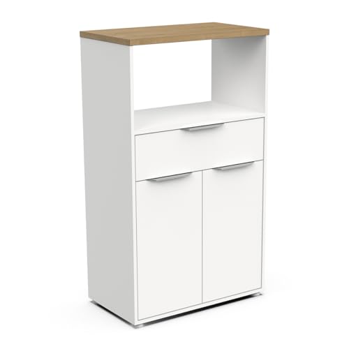 Meuble Micro-Onde Bas avec Rangements en Bois 2 Portes & 1 Tiroir – Style Scandinave – Coloris...