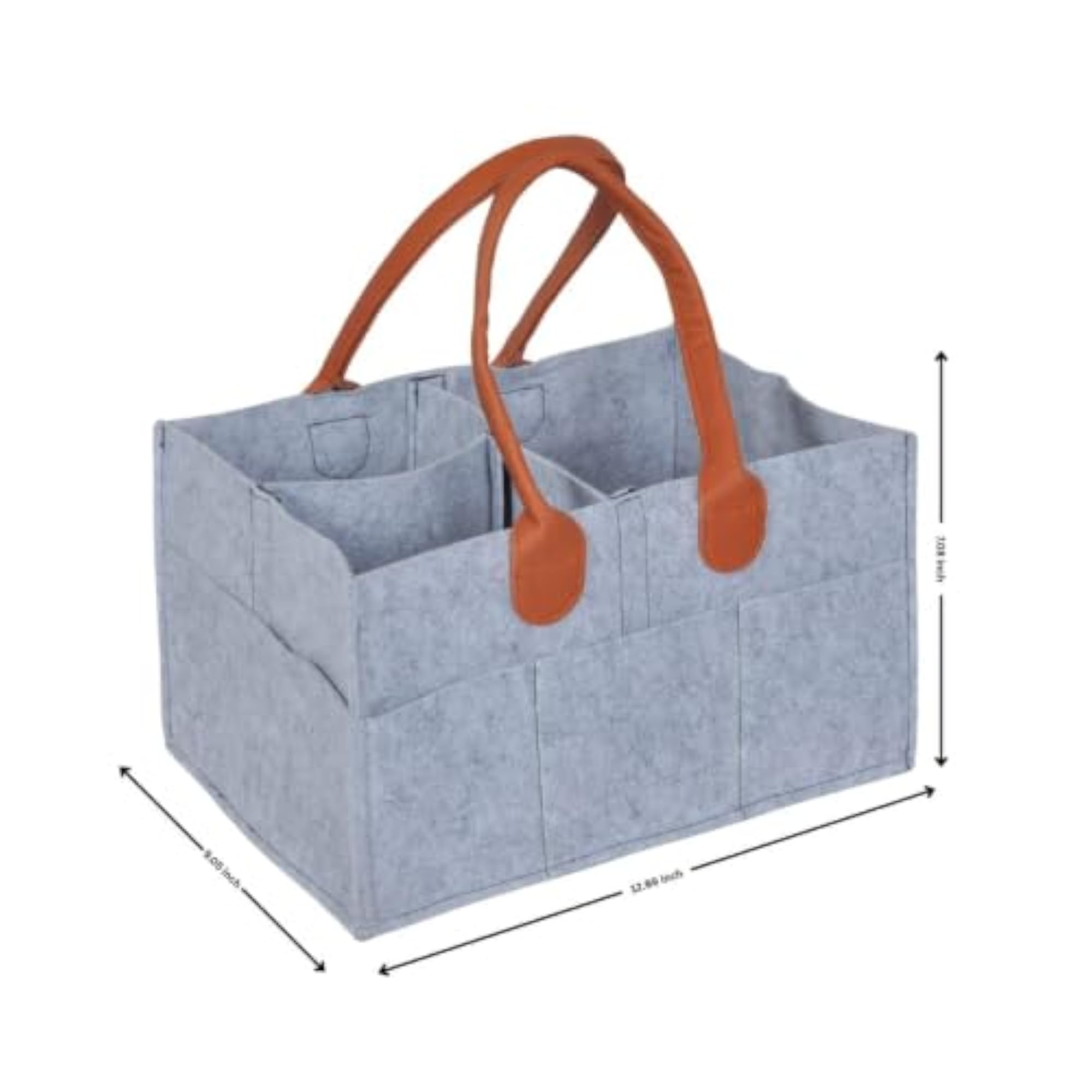 Baby Diaper Caddy Organiser, Light Grey with Leather Handles