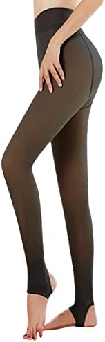 Cysincos Women Fleece Lined Tights Warm Winter Thermal Tights Fake Translucent Pantyhose Thick Leggings High Waist Elastic Tights Tummy Control Slim Stretch Leggings