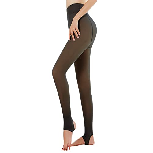 MUYOGRT Damen Thermo Strumpfhosen Verdickte Fleece Pantyhose Gefütterte Strumpfhose Winter Gefälschte Durchscheinend Plüschstrümpfe High Waist Thick Leggings Hose(A-Transparentes Schwarz, 200g) Cover