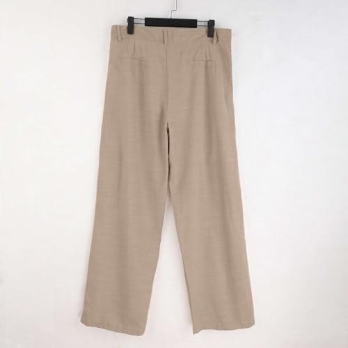 Men Casual Pants Linen Double Pleated Front Bag Belt Straight Leg Trousers Comfortable Breathable Business Work Pants4