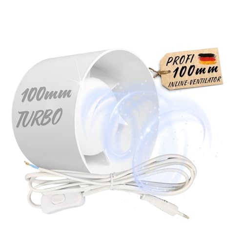 TronicXL 100mm Abluft Zuluft Lüfter Inline Ventilator mit Kabel Stecker Schalter 230V für Steckdose Kanal Abluftventilator Rohrlüfter Bad Küche Keller Badlüfter