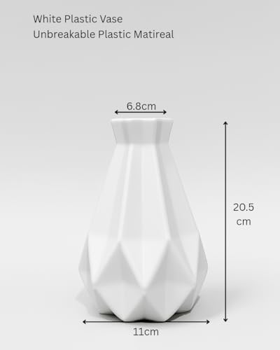 Image of Combo Set of Modern Geometric Vase and Premium Handmade Realistic Artificial Flower Bouquet for Living Room, Bedroom, Office & Gifting (White & Blue)