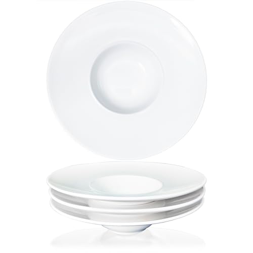 jinsongdafa Ceramics Rimmed Soup Bowls 5.1 oz, White 8.5 inch Exquisite small soup plate Set of 4, Pasta plates With Rim is the best choice for hotels, kitchens, fine restaurants and gourmets