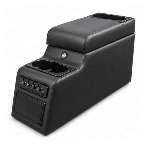 AZIFOK Locking Center Console Compatible with Jeep CJ5 1976-1983, CJ7 1976-1986 and Wrangler YJ 1987-1995 with Adjustable Cup Holders, Removable 6-Can Cooler, Padded Armrest and Hidden Storage, Grey
