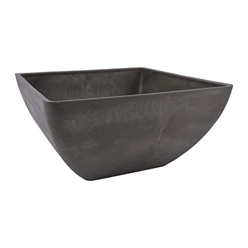 PSW Pot Collection 12x6 inch Plastic/Stone/Wood Composite Square Planter – No Drainage Hole (Drillable), Modern Indoor/Outer Pot for Flowers, Foliage, Succulents, Fairy Gardens, Dark Charcoal by PSW Pot Collection - Used condition - US$21.60