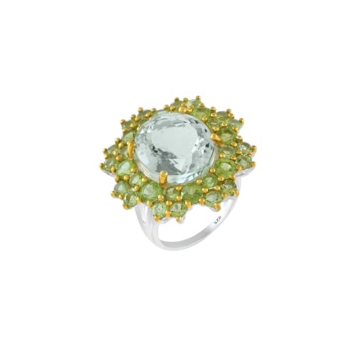 Bague améthyste verte femme en plaqué or jaune avec pierres ovales 63