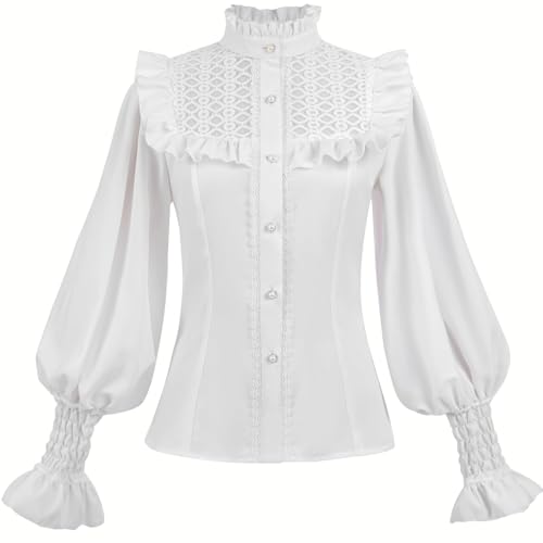 Haut victorien femme blanc manches longues col montant style Renaissance