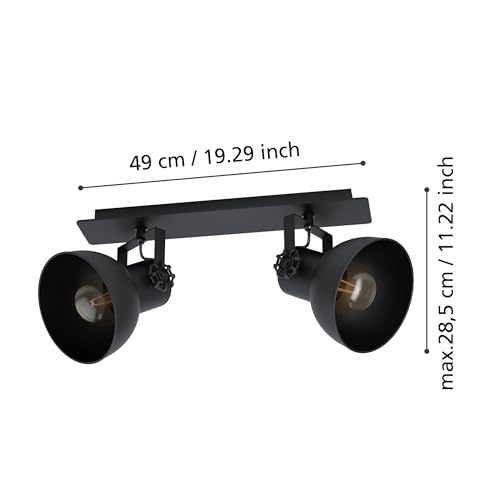 Eglo Lampada Da Soffitto Barnstaple 1, Lampada A Soffitto A 2 Fiamme Vintage Industriale Retrò, Faretti In Acciaio, Lampada Da Soggiorno Nera, Lampada Da Cucina, Spot Con Attacco E27 - 3