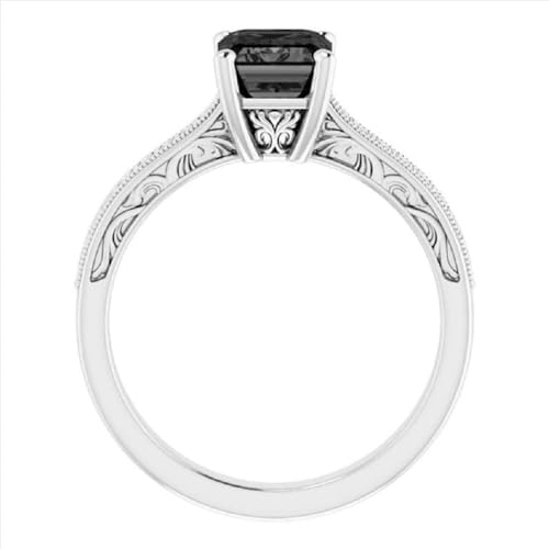 2.00 Ct Emerald Cut Black Onyx Engagement Ring Antiqe Art Deco Side Round Diamond Emerald Ring Black Moissanite Ring Proposal Ring 925 Sterling Silver 10k/14k/18k Solid White Gold Gift For Her3